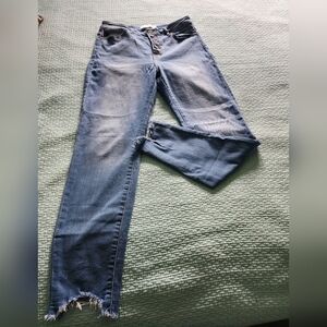 Kancan Button High Rise Fly Light wash Distressed Jeans Raw Hem Size 11/29